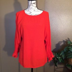 Maje Scoop Neck Ruffle Sleeve Dress Blouse